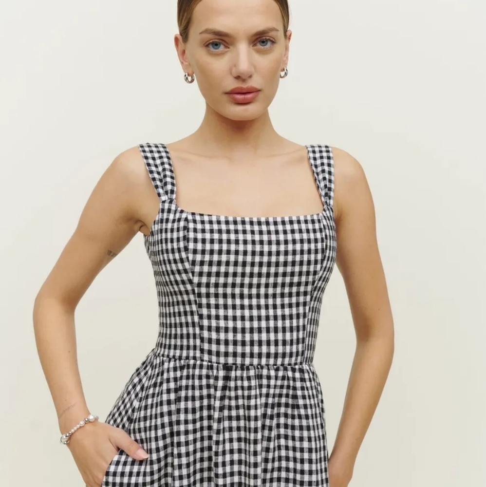 Reformation Bucatini Dress in Black & White Gingham